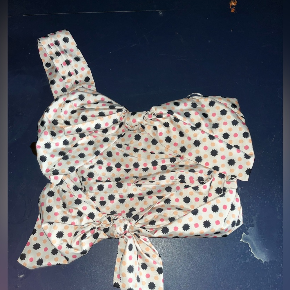 Anthropologie Maeve Neutral Motif Bow-Tie One-Shoulder Tank 8 new nwt - Picture 2 of 6